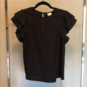 Black Linen Ruffle Sleeve Top. Size Small